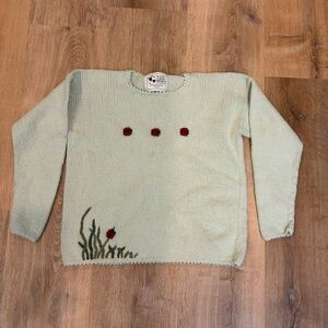 Vintage Ladybug Embroidered Green Knit Sweater Planet Earth Imports Small